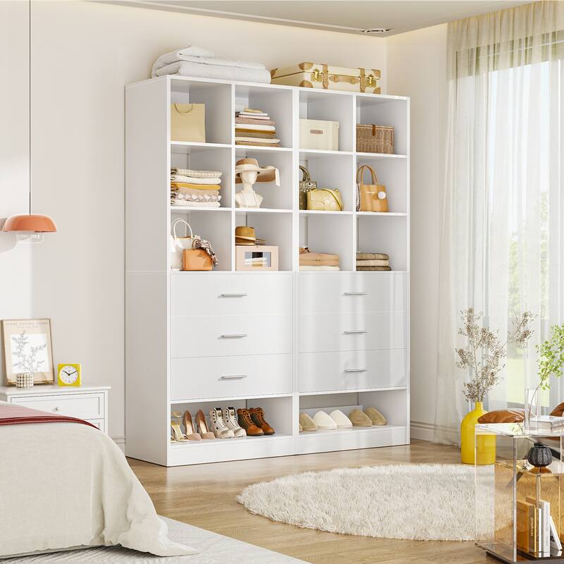 Qvella 23.6'' W Closet System with 3 Wooden Drawers and Partition Storage,Modular Closet Organizer for Walk-in/Reach-in Closet - White - Set of 2 (47.2'' W)