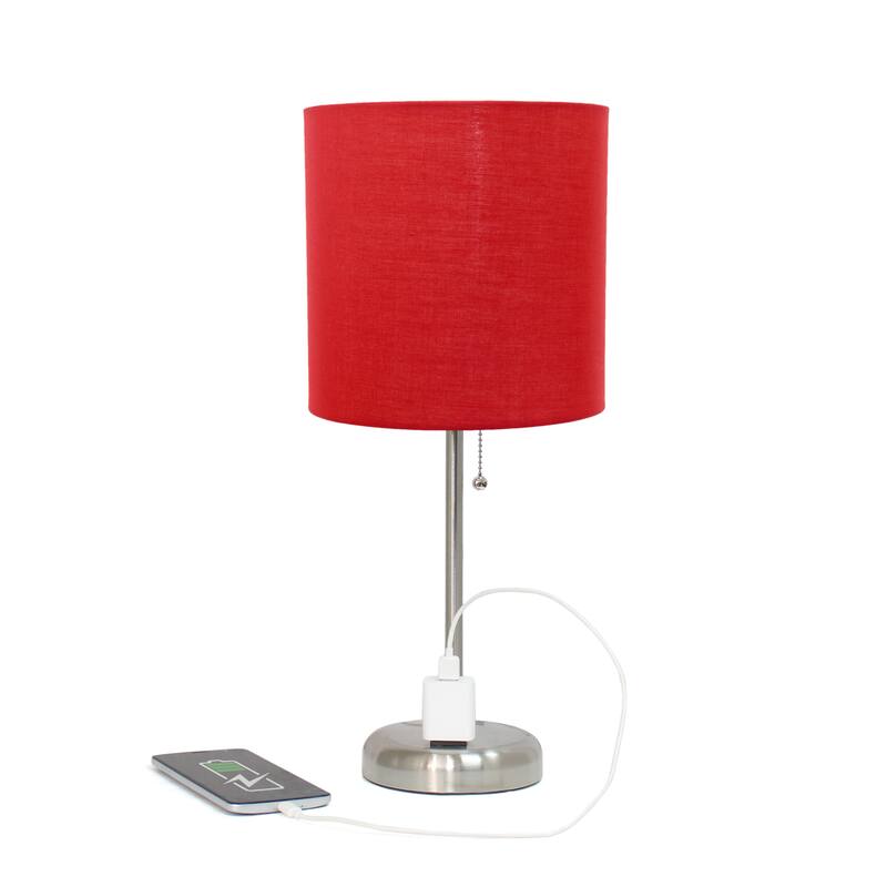 19.5" Power Outlet Metal Lamp in Steel w Aqua Shade