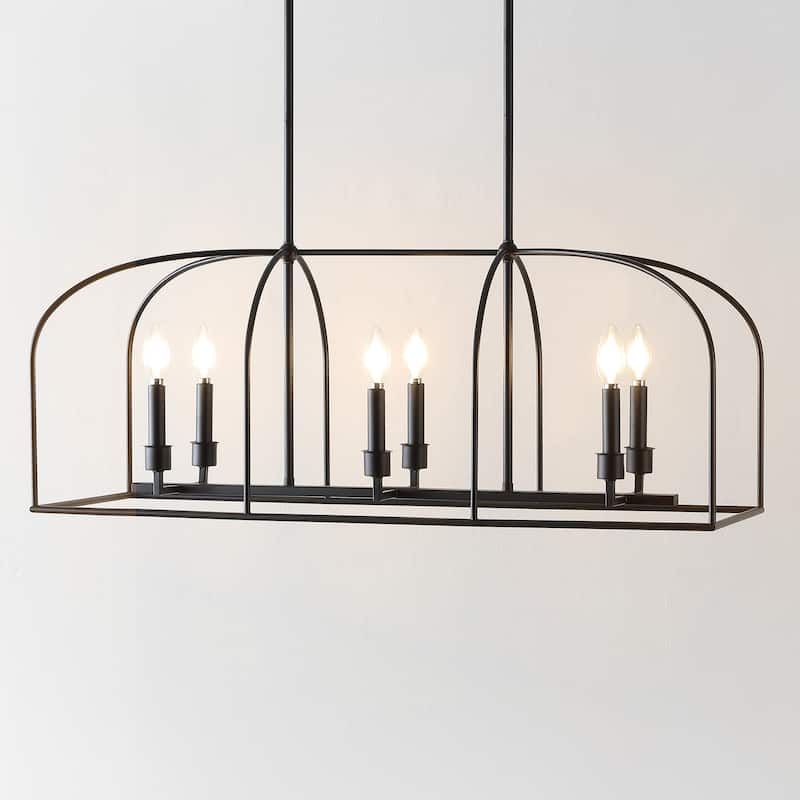 SAFAVIEH Lighting Arja 6-Light Adjustable Linear Chandelier (LED Bulbs Included) - 35 In. W x 12 In. D x 25.5-55.5 In. H - Black