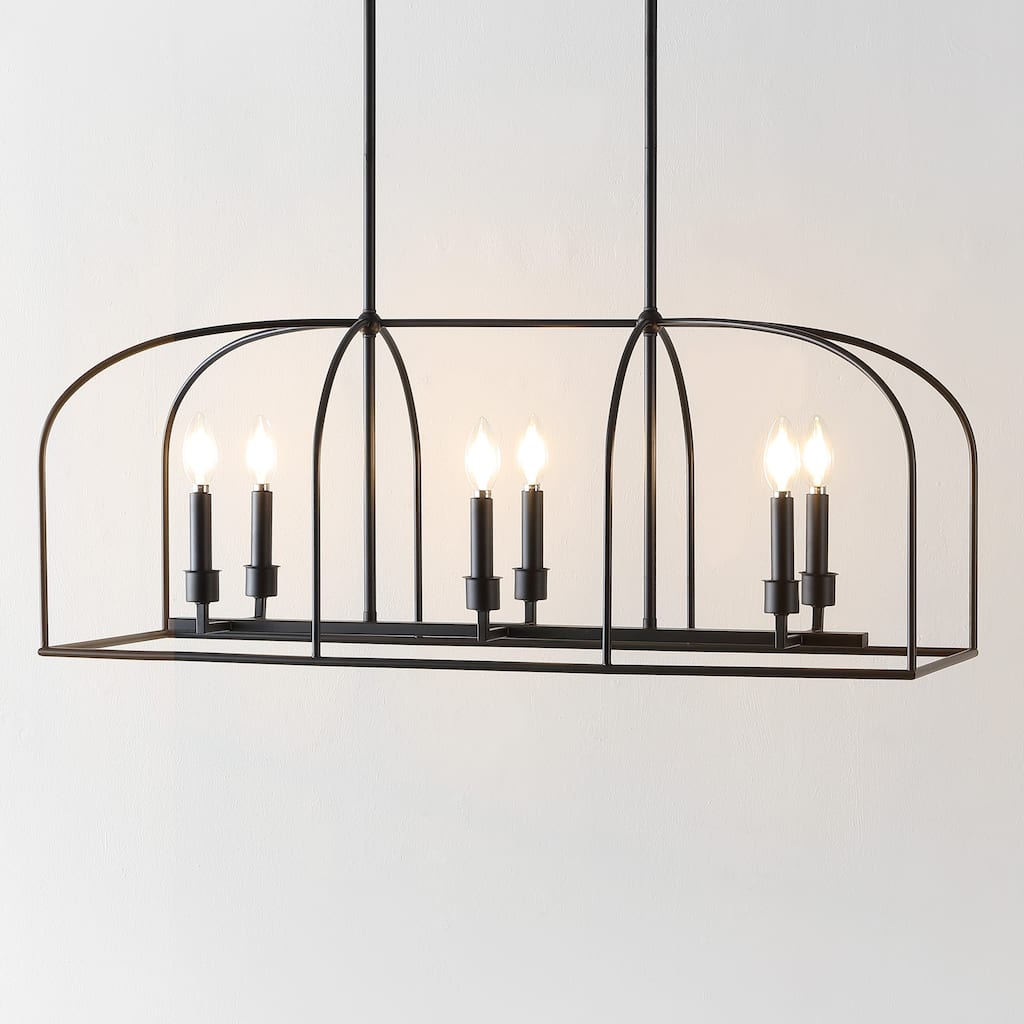 SAFAVIEH Lighting Arja 6-Light Adjustable Linear Chandelier (LED Bulbs Included) - 35 In. W x 12 In. D x 25.5-55.5 In. H - Black