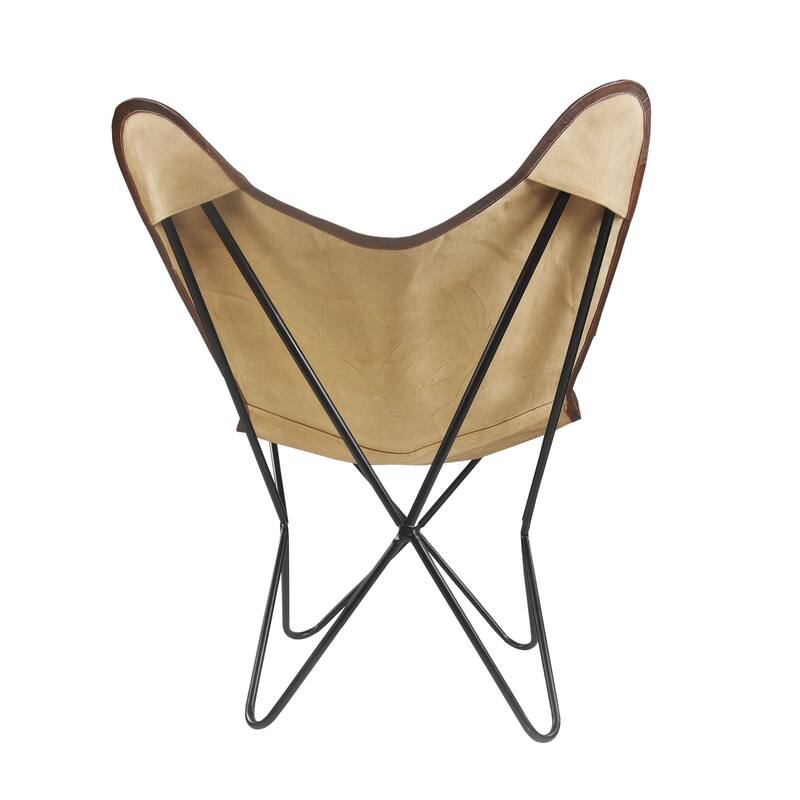 37" Brown and Off-White Deer Faux Leather Sling-Style Butterfly Chair