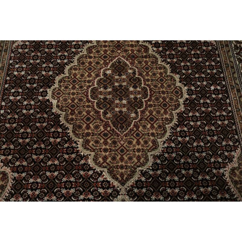 Hand Knotted Oriental 100% Wool Carpet Traditional Floral Black Tabriz-Mahi Area Rug - 8' 8'' X 5' 8''