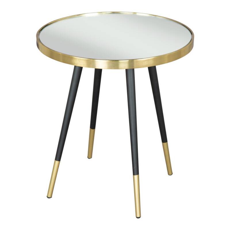 20" Modern Gold and Black Round Glass End Table with Mirrored Top and Iron 4-Leg Base for Living Room - 20”H x 18”W x 18”L