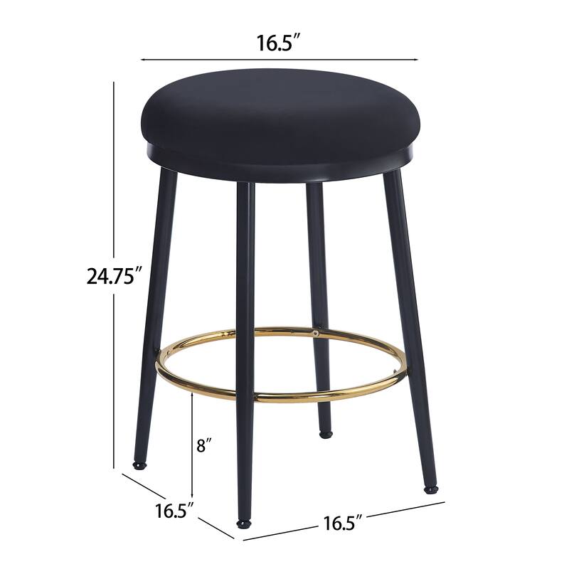 Modern 24.75" Set of 2 Bar Stools with Foam Padded Seat, Metal Legs for Dining Room Living Room and Bedroom