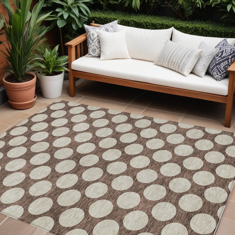 HomeRoots Polka Dot Transitional Rectangle Outdoor Rug