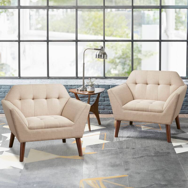INK IVY Newport Wide Mid-Century Modern Lounge Chair - Set of 2 - Beige