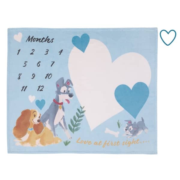 slide 2 of 5, Disney Lady & the Tramp Love At First Sight Photo Op Milestone Baby Blanket