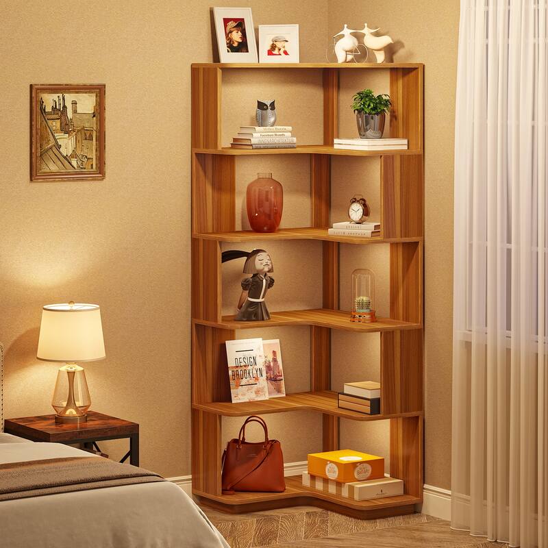 6-Tier Corner Bookshelf, 64.9 Inch Industrial Bookcase with Baffles