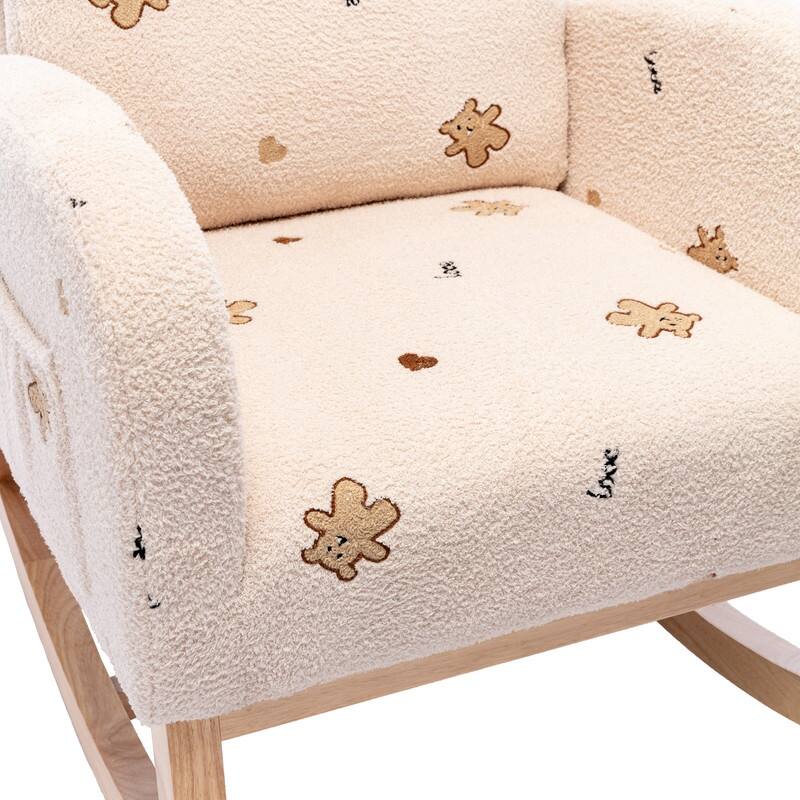 26.8"W Rocking Chair for Nursery, Boucle Nursery Chair With Side Pocket