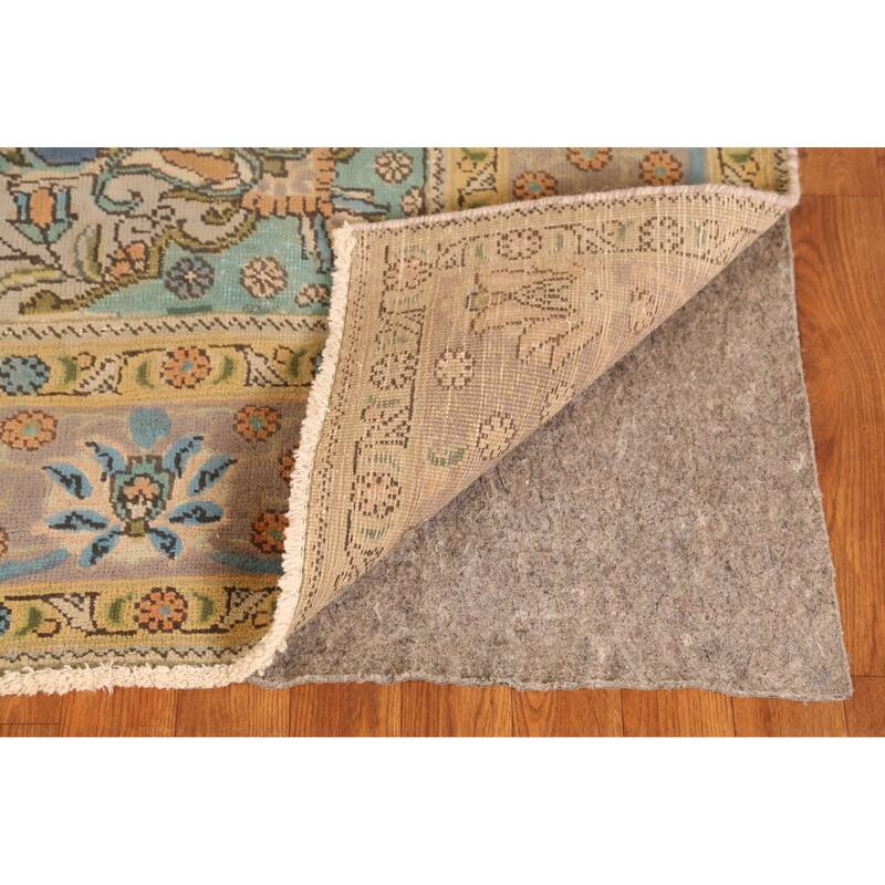 Hand Knotted Oriental 100% Wool Carpet Traditional Floral Navy Blue & Blues Tabriz Area Rug - 9' 10'' X 6' 7''