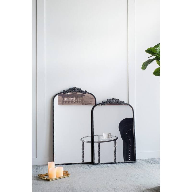 Large Baroque Style Arched Wall Mirror - 41.75" - Black