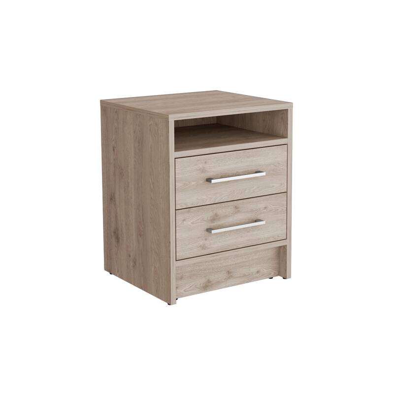 Compact Modern 2-Drawer Nightstand End Table with Superior Top Shelf for Bedroom or Living Room Storage