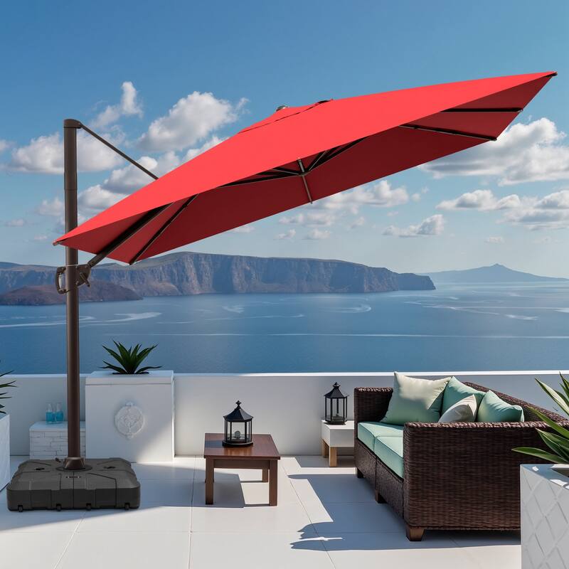 Pellebant 9 FT x 11 FT Outdoor Cantilever-Offset Umbrella with Base Stand - Red