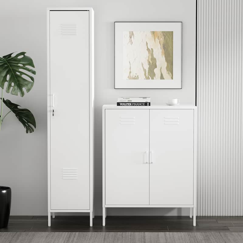 Manhattan Comfort Naomi 2-Piece Metal Storage Cabinets - White