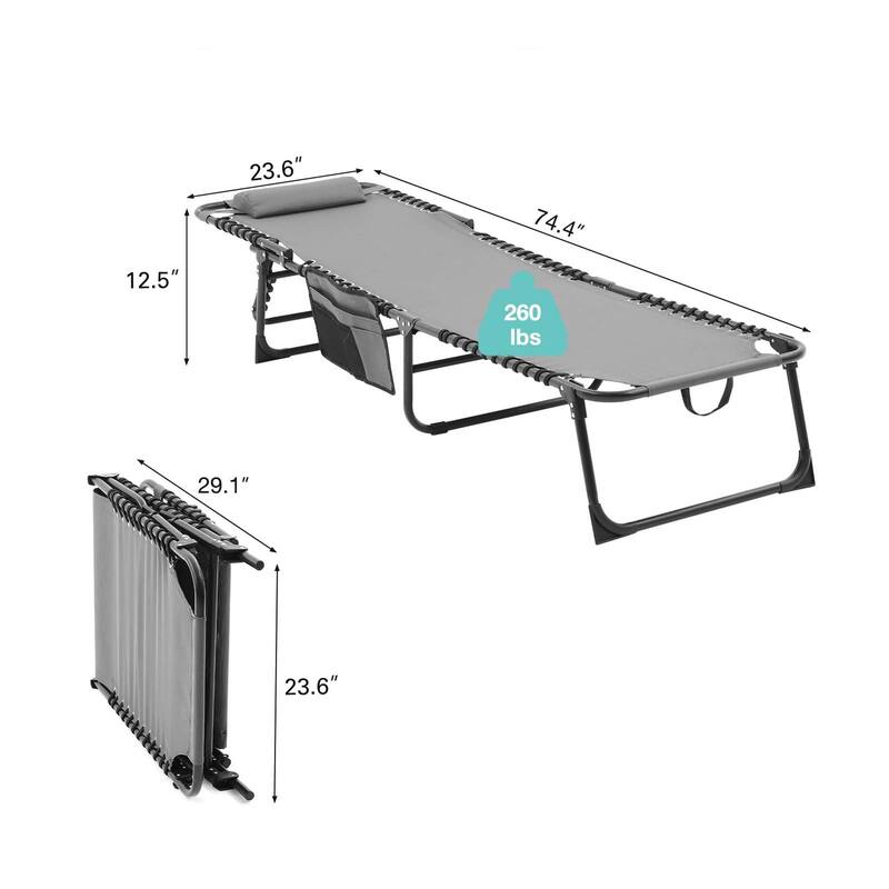 Folding Chaise Lounge Pool Chair Set of 2, Patio Sun Tanning Chair, Outdoor Lounge Chair with 4-Position Reclining Back