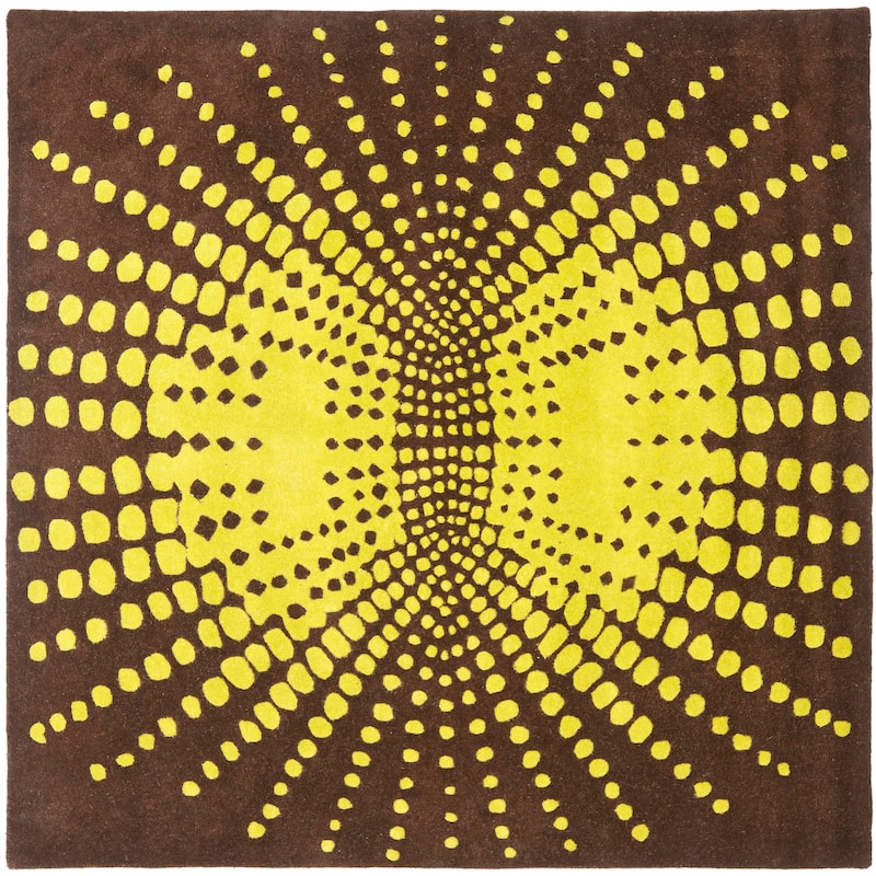 SAFAVIEH Handmade Soho Lyra Abstract Burst N.Z. Wool Rug - 6' Square - Brown/Green