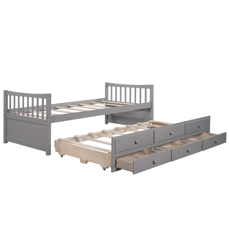 Daybed with Trundle and Drawers, Twin Size, Gray