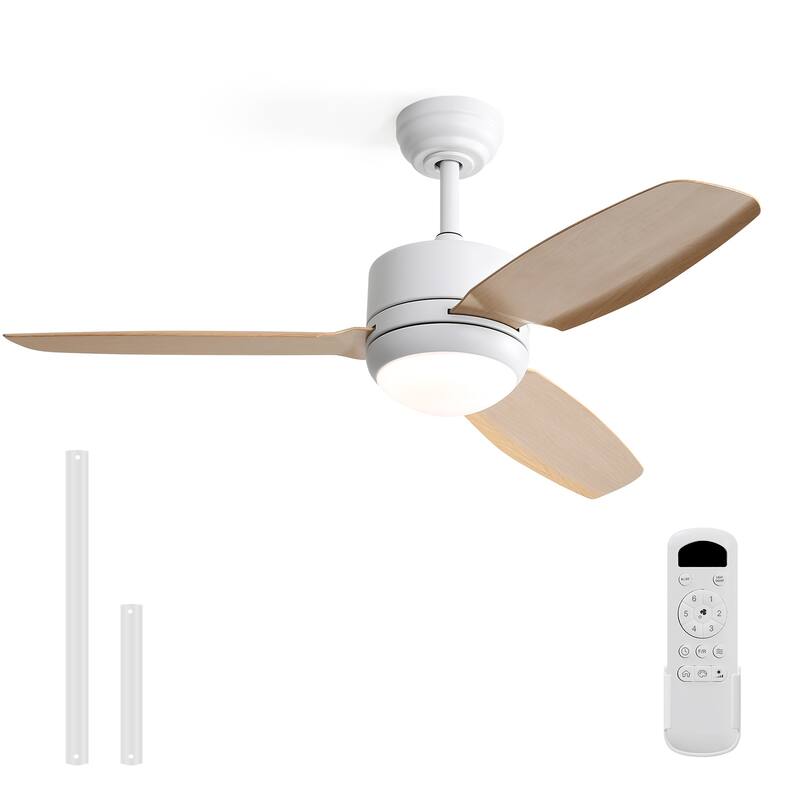 Sofucor 46 Inch Ceiling Fans with Light,Small Indoor/Outdoor,Remote Control,3 ABS Blades - Light wood grain