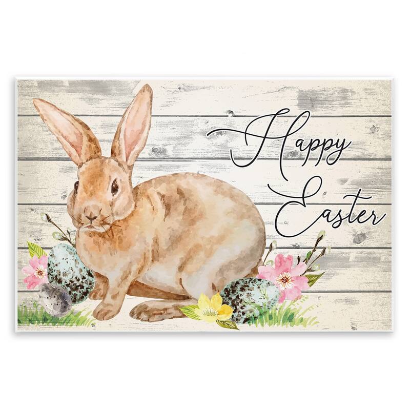 Stupell Spring Floral Happy Easter Bunny Wall Plaque Art by ND Art - 15 x 10