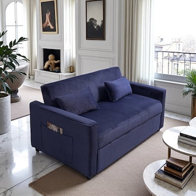 3-in-1 Multi-Functional Futon Sofa Bed, Sofa Bed with Adjustable Backrest, 2 Seater Sofa with Storage Pocket and 2 Pillow