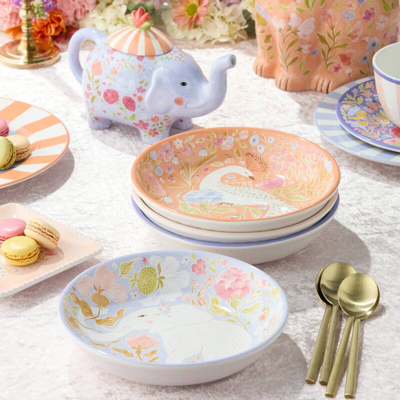 Certified International Menagerie 9" Soup/Cereal Bowls, Set of 4 Assorted Designs - 9.00"L x 9.00"W x 2.00"H