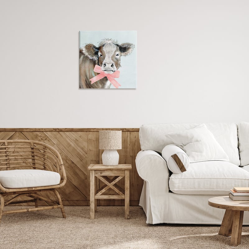 Stupell Cow with Pastel Ribbon Canvas Wall Art Design By Janet Tava