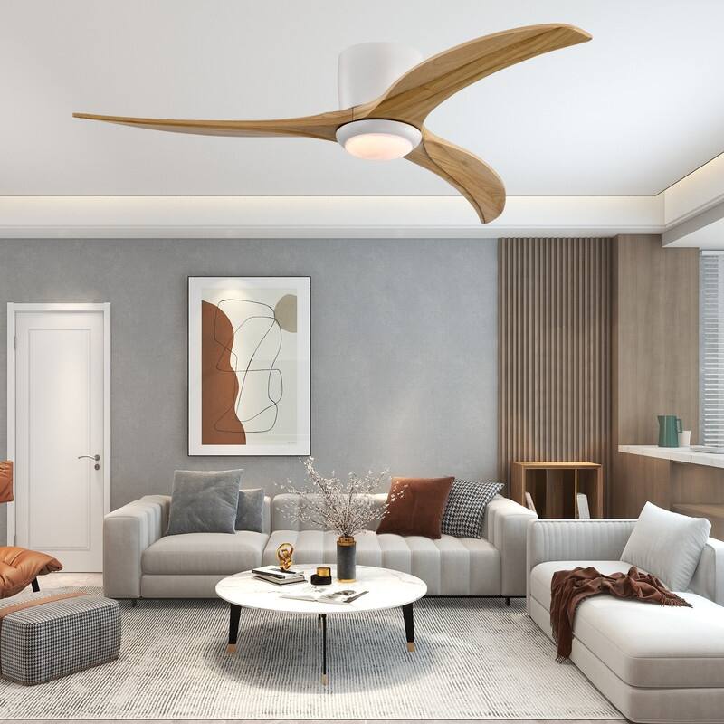 Modern 52" Ceiling Fan with Light & Remote, Matte White - Silent Reversible Motor, 6-Speed, Solid Wood Blades for Indoor Rooms