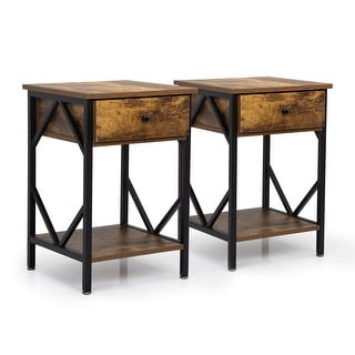 Nightstands Set of 2, Storage Drawer Bedside Side Table, Rustic Brown ...