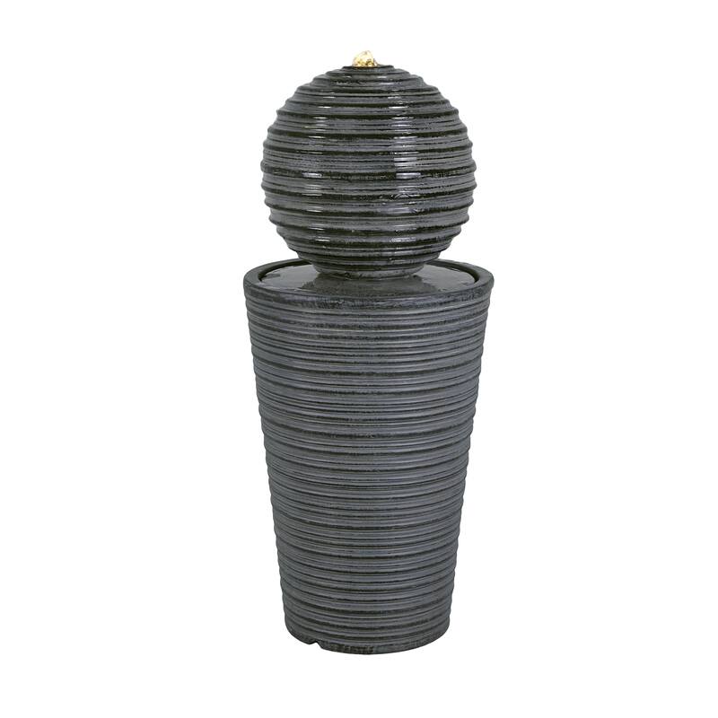 31.5"H Tall Striped Concrete Column Fountain-LED Light,Shadow Ambiance Maker for Modern Outdoor Spaces