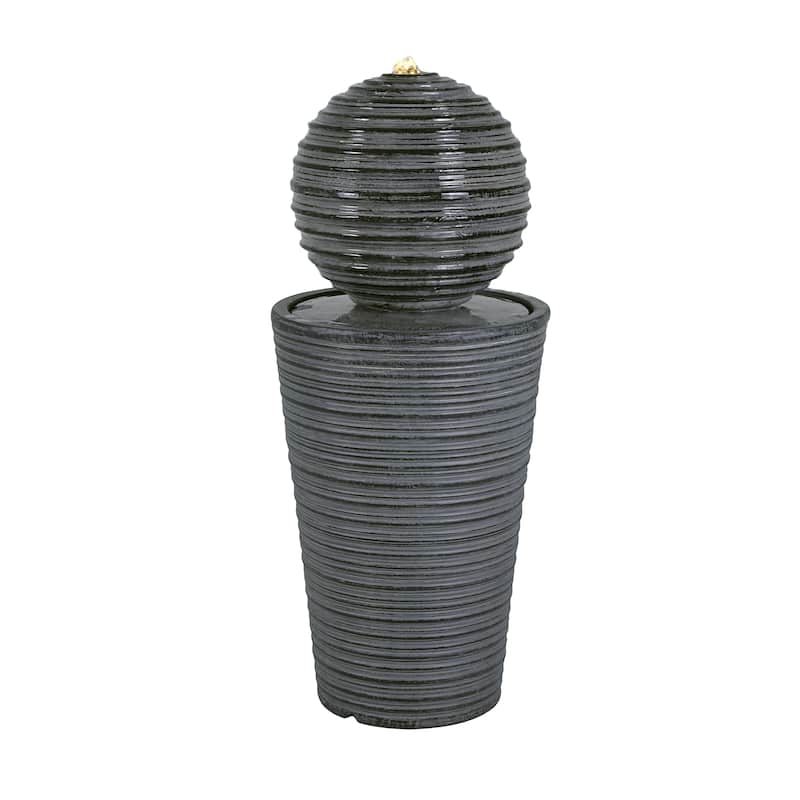 Christopher Knight Home - Victory 31.5"H Tall Striped Concrete Waterfall Fountain-LED Light for Modern Outdoor Spaces