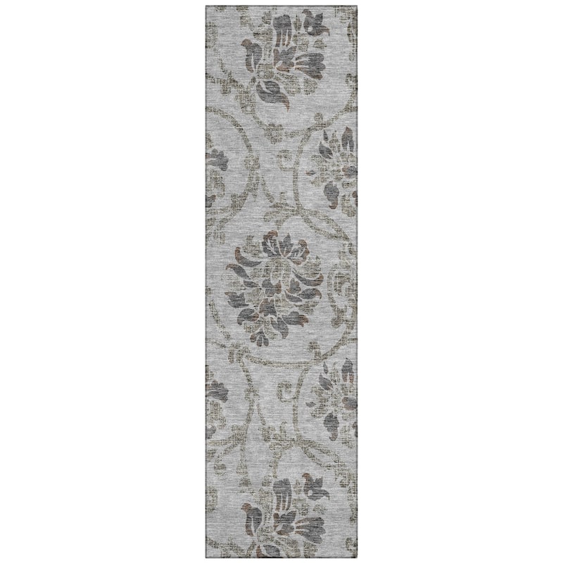 Machine Washable Indoor/ Outdoor Chantille Floral Scroll Rug