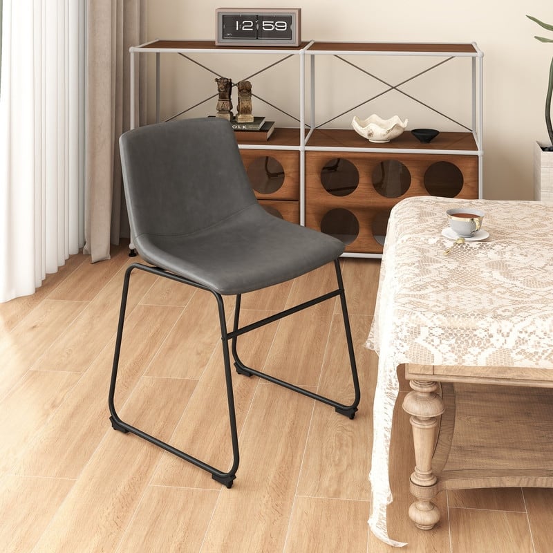 Elegant PU Leather Dining Chair with Iron Legs，Set of 2