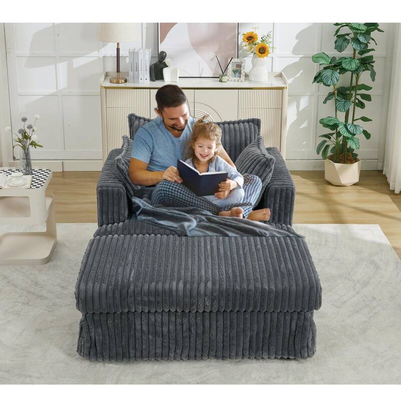 47.7" Oversized Corduroy Chaise Longue with Ottoman