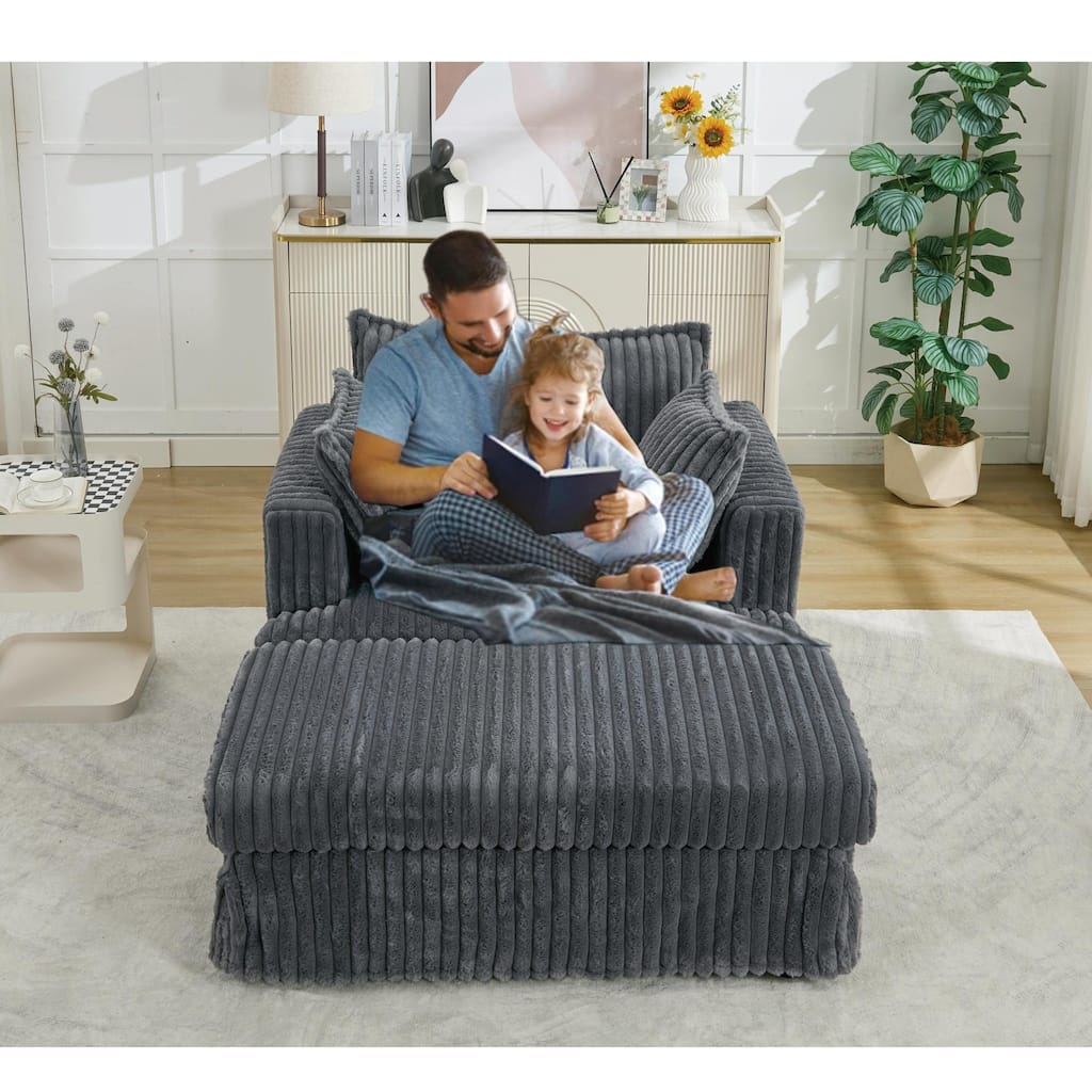47.7" Oversized Corduroy Chaise Longue with Ottoman