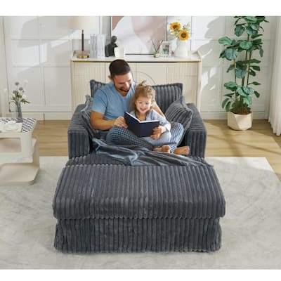 Dark Gray Modern 47.8" Upholstered Oversized Chaise Longue Chair with Ottoman and Pillows