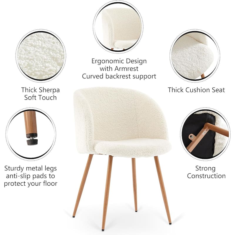 Howtai Cozy Accent Armchair, Fluffy Sherpa Dining Chair Set of 2