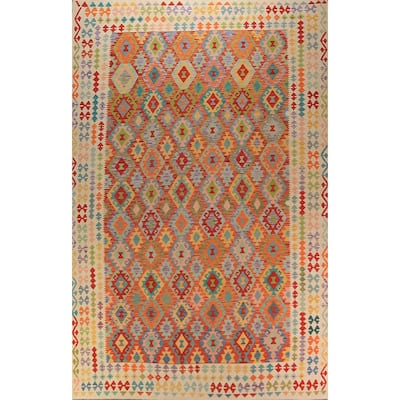 Southewestern Style Kilim Oriental Large Rug Hand-Woven Wool Carpet - 10'1"x 16'4"
