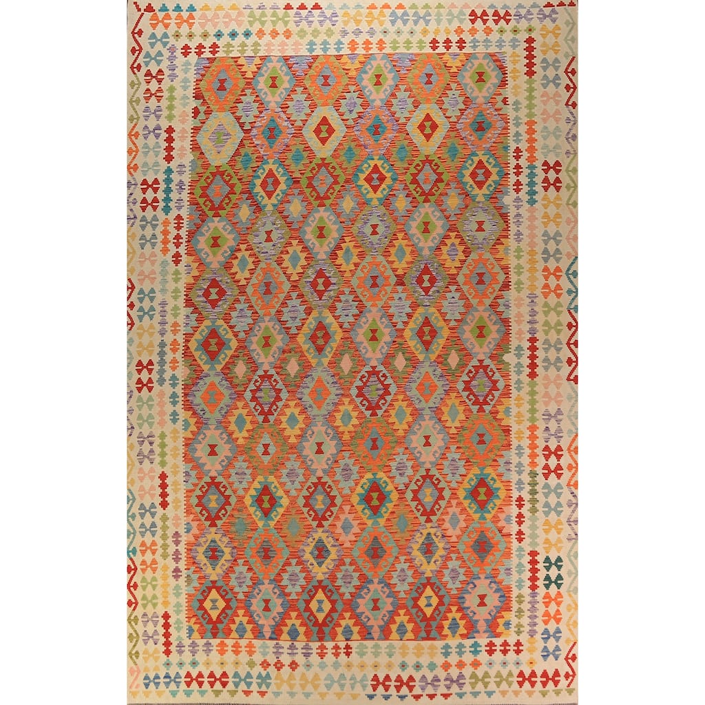 Southewestern Style Kilim Oriental Large Rug Hand-Woven Wool Carpet - 10'1"x 16'4"
