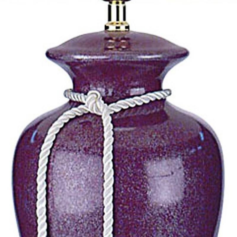 35" Extra Large Purple Ceramic Urn Table Lamp with White Empire Linen Shade for Bedroom Decor - 35" H x 20" W x 20" D
