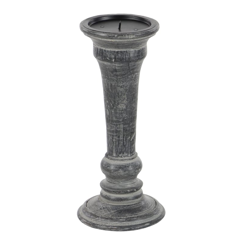 Black Mango Wood Traditional Candle Holder (Set of 3) - S/3 10", 8", 6"H