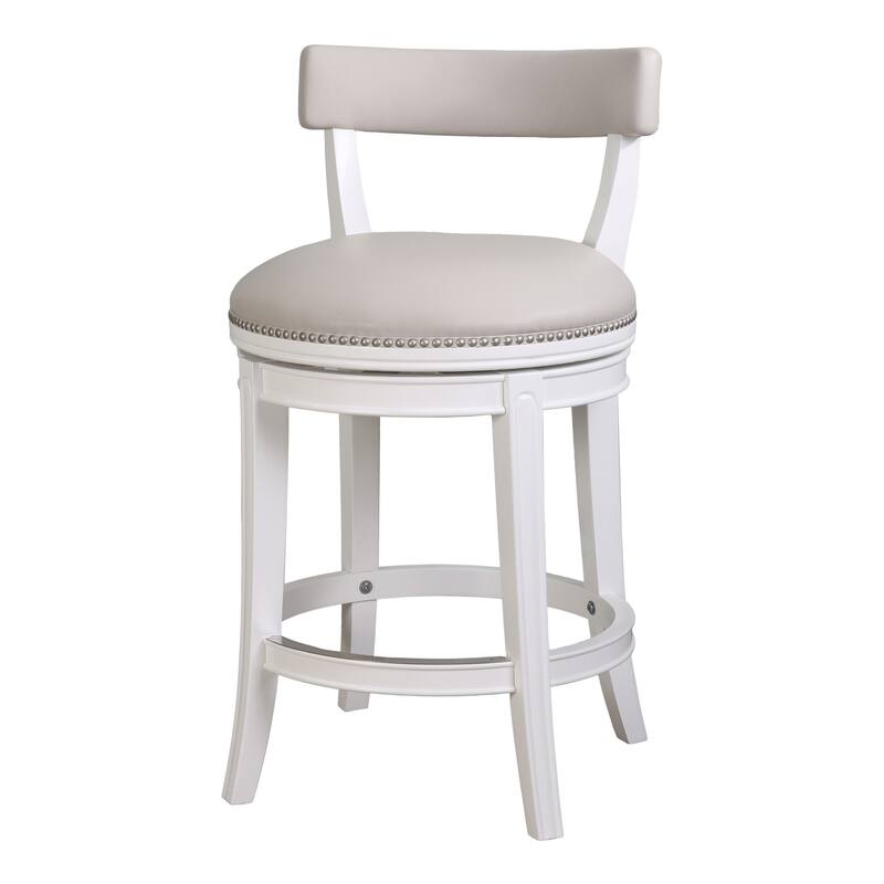 HomeRoots 26" Gray and White Faux Leather and Solid Wood Low Back Counter Height Swivel Bar Chair