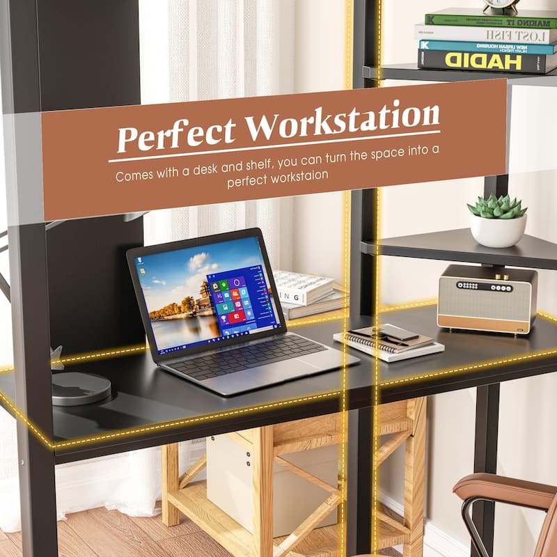 Futzca High Loft Bed Frame with Desk, Twin/Full Size Bunk Bed