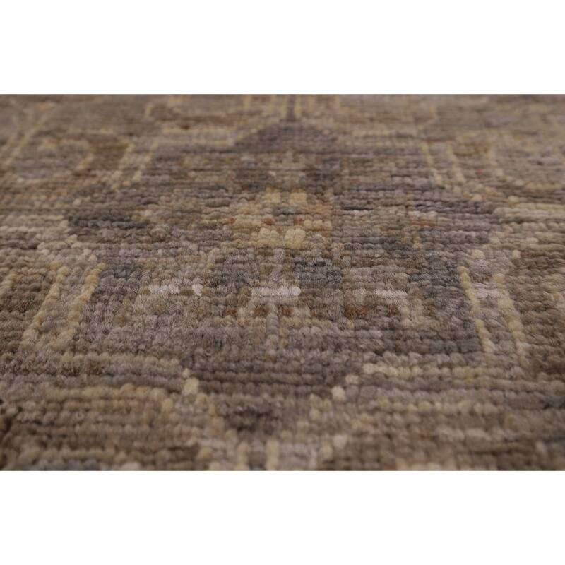Geometric Oushak Vegetable Dye Area Rug Hand-Knotted Wool Carpet - 7'8" x 9'11"