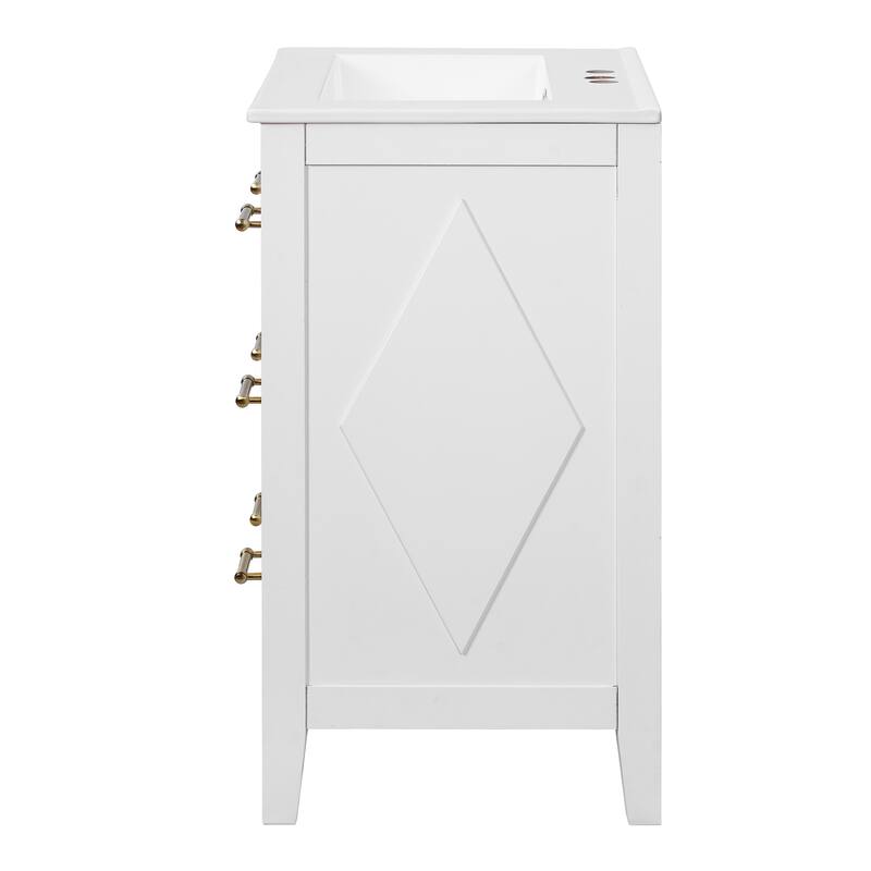 Roomfitters 24 Inch Bathroom Vanity with Ceramic Sink Combo, Free Standing Solid Wood Frame Cabinet with 3 Sliding Tiers