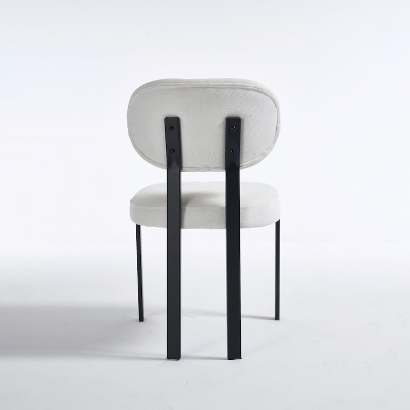 Mid-Century Upholstered Boucle Kitchen Dining Chairs with Black Metal Legs，Set of 2