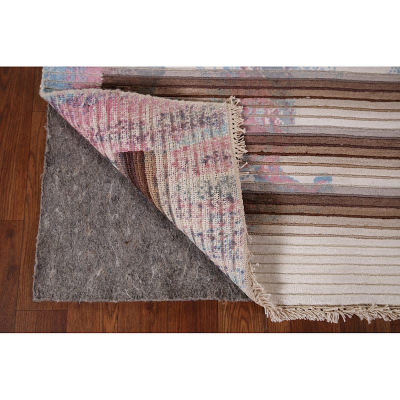 Striped Abstract Accent Rug Hand-Knotted Wool Carpet - 2'8" x 4'11"