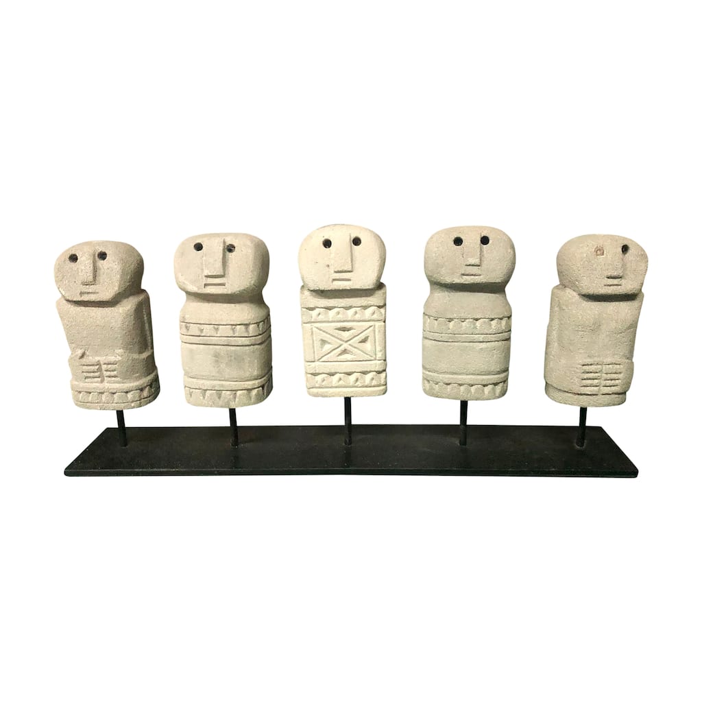 Artissance 14"L Natural Stone Antique Style Sumba Statue w/Stand (Set of 5)