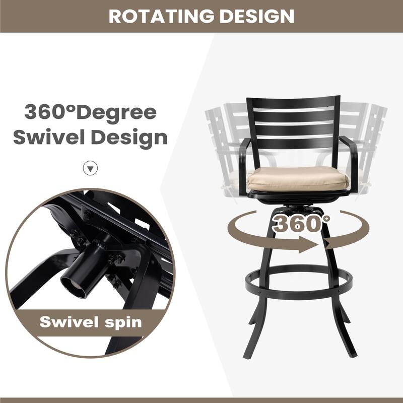 Outdoor Patio Swivel Aluminum Bar Stools Dining Chairs with Sunbrella Cushion