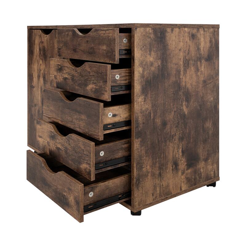 5-Drawer Wood Storage Dresser Cabinet with Wheels - Craft Organizer and Makeup Drawer Unit for Closet and Bedroom