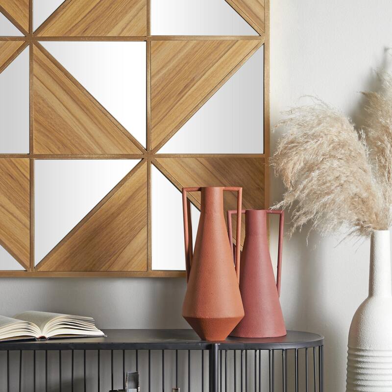 Orange Metal Decorative Vase with Handles (Set of 2) - Orange